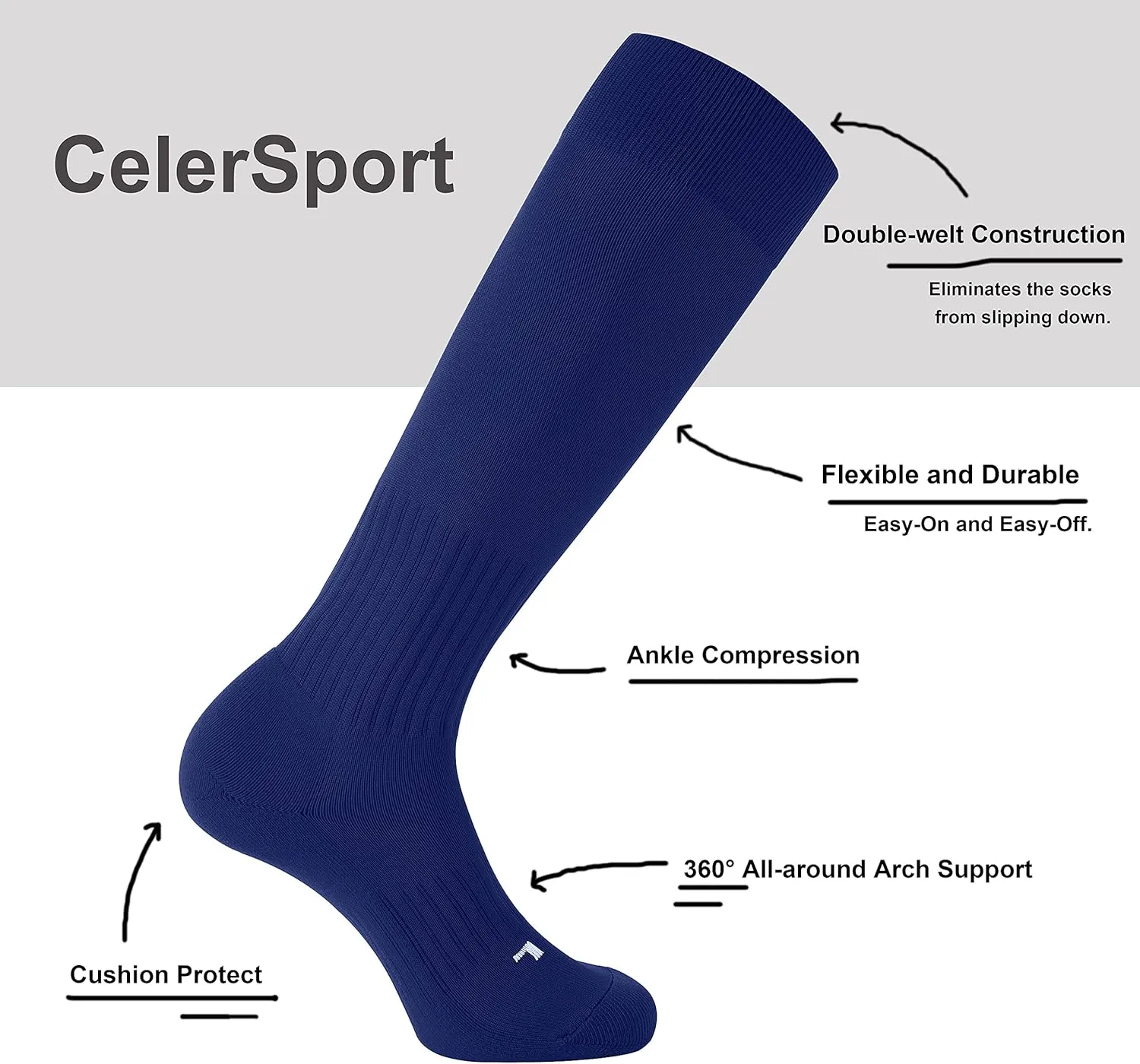 CS CELERSPORT 2/3 Pack Soccer Softball Baseball Socks for Youth Kids Adult Multi-Sport Compression Socks