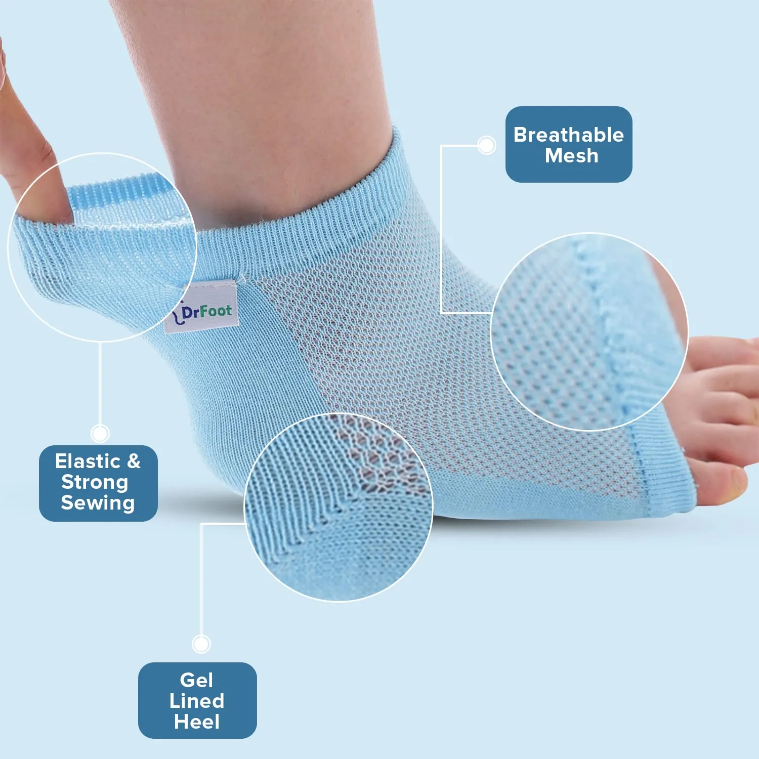 Dr Foot Silicone Gel Heel Socks | Silicone Gel Moisturizer Heel Sleeves To Smooth & Soften Rough Cracked Heels & Dry Feet Or Irritated Heels| For Men & Women | Free Size – 1 Pair (Pack of 5)
