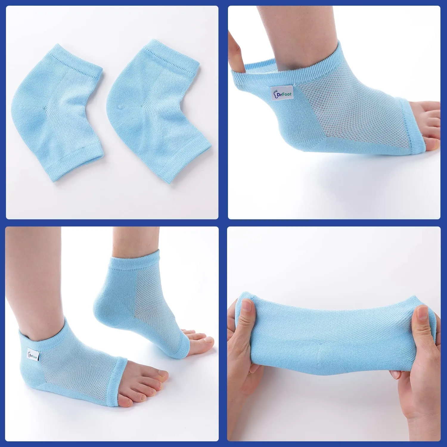 Dr Foot Silicone Gel Heel Socks | Silicone Gel Moisturizer Heel Sleeves To Smooth & Soften Rough Cracked Heels & Dry Feet Or Irritated Heels| For Men & Women | Free Size – 1 Pair (Pack of 5)