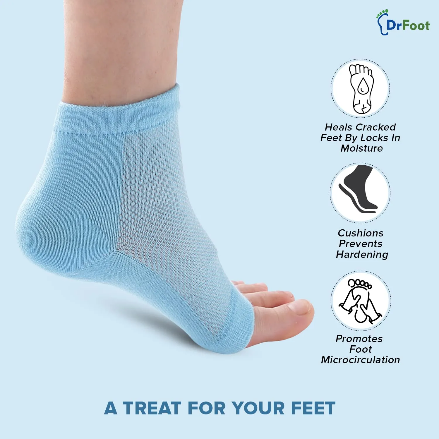 Dr Foot Silicone Gel Heel Socks | Silicone Gel Moisturizer Heel Sleeves To Smooth & Soften Rough Cracked Heels & Dry Feet Or Irritated Heels| For Men & Women | Free Size – 1 Pair (Pack of 5)
