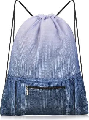 Fiodrimy Mesh Drawstring Backpack Bag Beach Bag with Zipper Pocket Gym Backpack Bag for Swimming Gear Gym Storage Bag for Adult Kids (Grey)