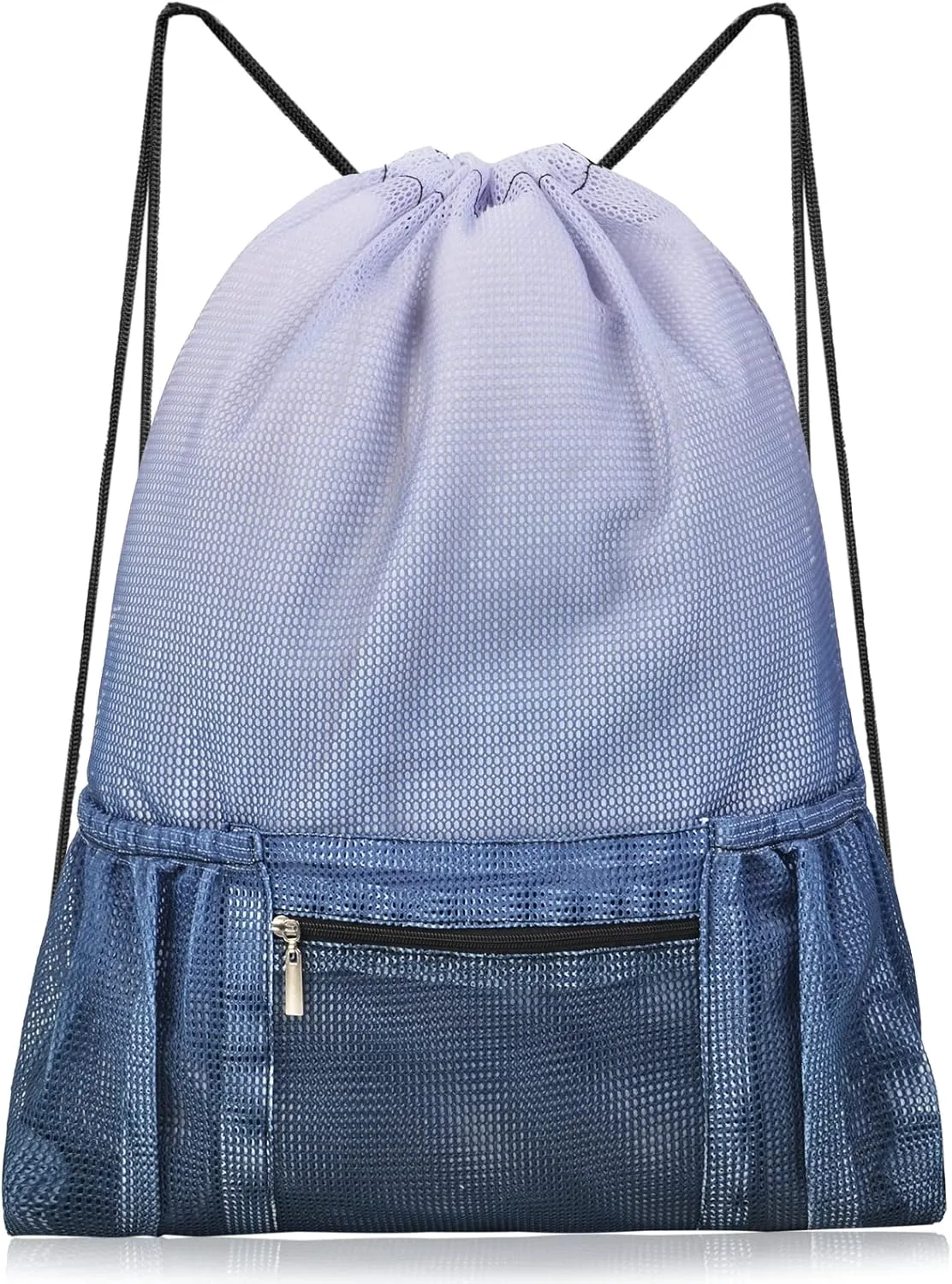 Fiodrimy Mesh Drawstring Backpack Bag Beach Bag with Zipper Pocket Gym Backpack Bag for Swimming Gear Gym Storage Bag for Adult Kids (Grey)