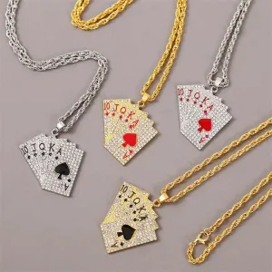 Hip Hop Jewelry Women Men Statement Enamel Playing Cards Pendants Necklaces Hip Hop Jewelry Fashion Gold Silver Color Necklace