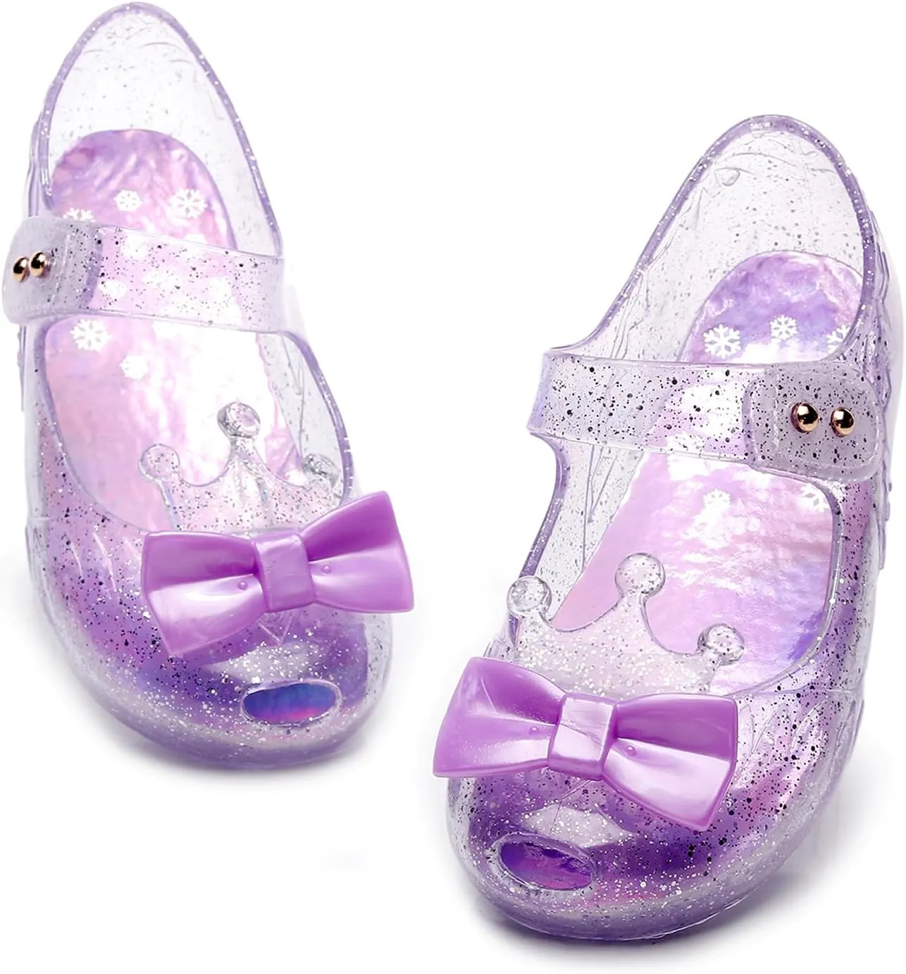 Jelly Shoes for Girls Princess Dress Up Flat Sandals for Toddler Cosplay Clear Glitter Jellies Mary Janes with Bow/Crown