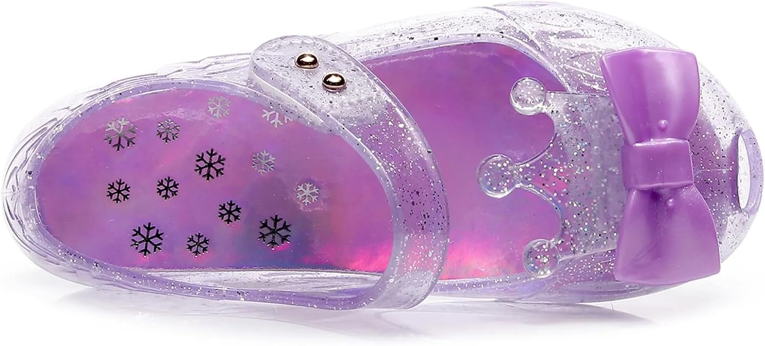 Jelly Shoes for Girls Princess Dress Up Flat Sandals for Toddler Cosplay Clear Glitter Jellies Mary Janes with Bow/Crown