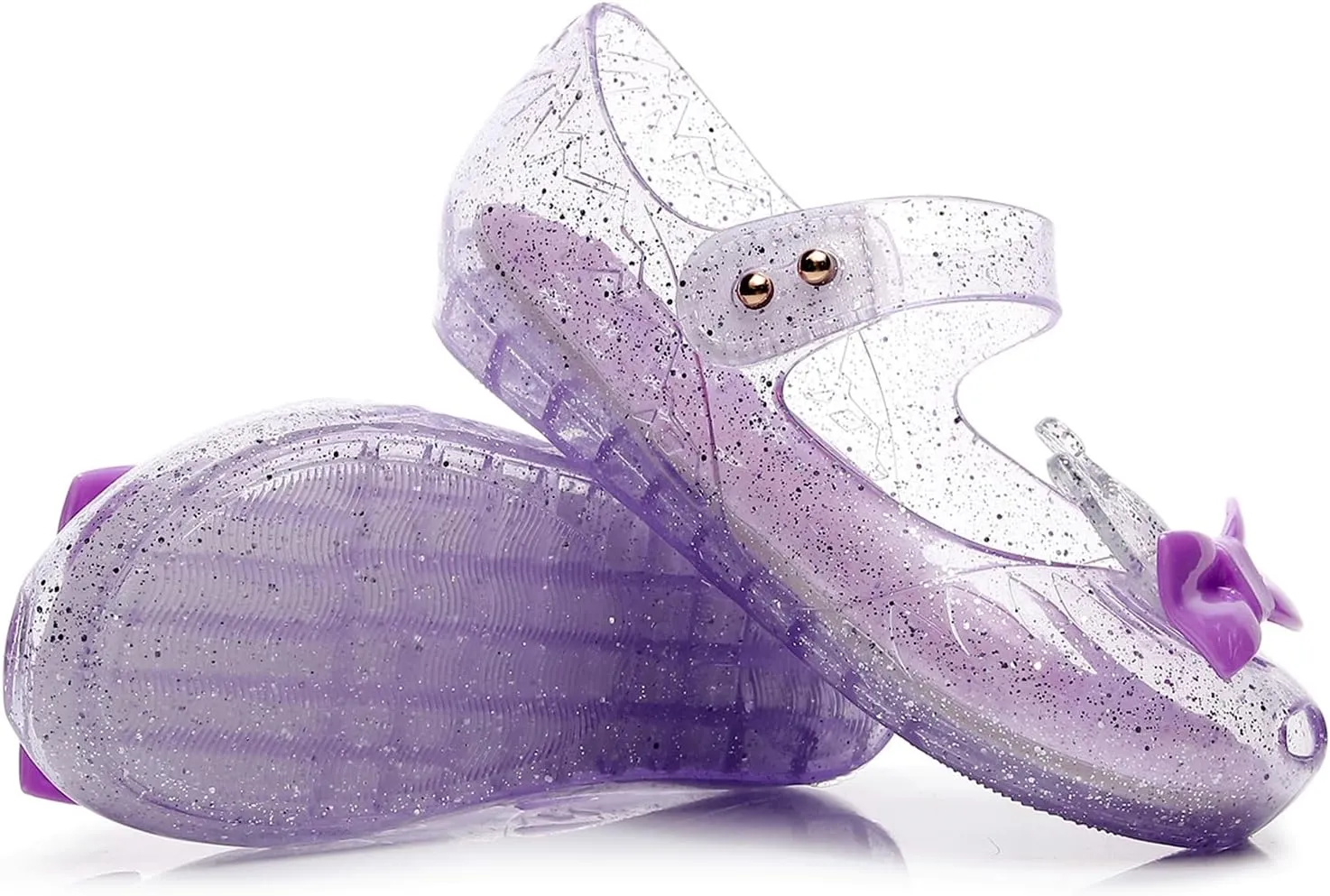 Jelly Shoes for Girls Princess Dress Up Flat Sandals for Toddler Cosplay Clear Glitter Jellies Mary Janes with Bow/Crown