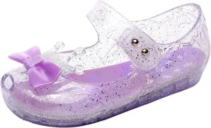 Jelly Shoes for Girls Princess Dress Up Flat Sandals for Toddler Cosplay Clear Glitter Jellies Mary Janes with Bow/Crown