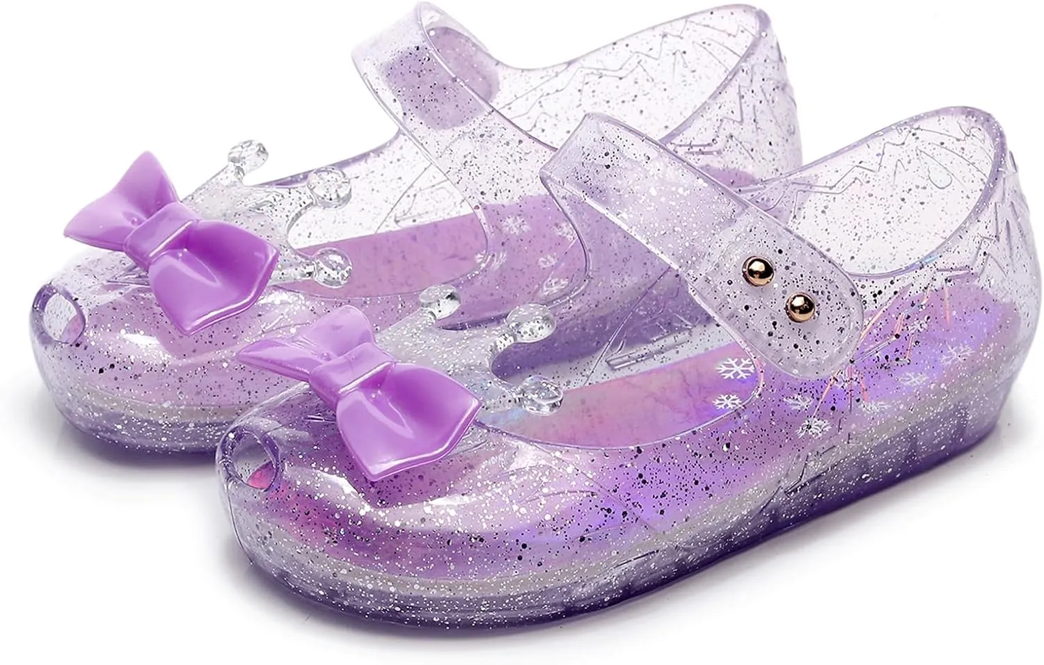 Jelly Shoes for Girls Princess Dress Up Flat Sandals for Toddler Cosplay Clear Glitter Jellies Mary Janes with Bow/Crown
