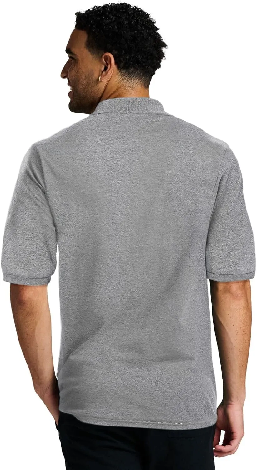 Jerzees Men's Short Sleeve Polo Shirts, Cotton Blend, Two Button Closure, Regular Fit, Sizes S-5x