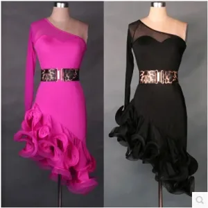Ladies Latin Dance 2Pcs Dress & Belt Performance Costume