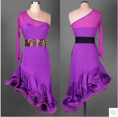 Ladies Latin Dance 2Pcs Dress & Belt Performance Costume