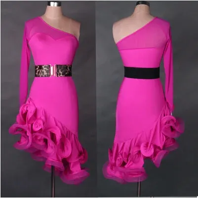 Ladies Latin Dance 2Pcs Dress & Belt Performance Costume
