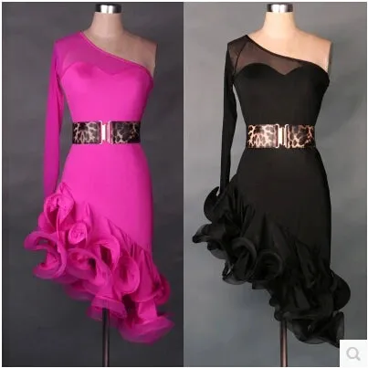 Ladies Latin Dance 2Pcs Dress & Belt Performance Costume
