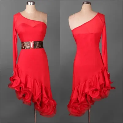 Ladies Latin Dance 2Pcs Dress & Belt Performance Costume
