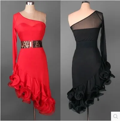 Ladies Latin Dance 2Pcs Dress & Belt Performance Costume