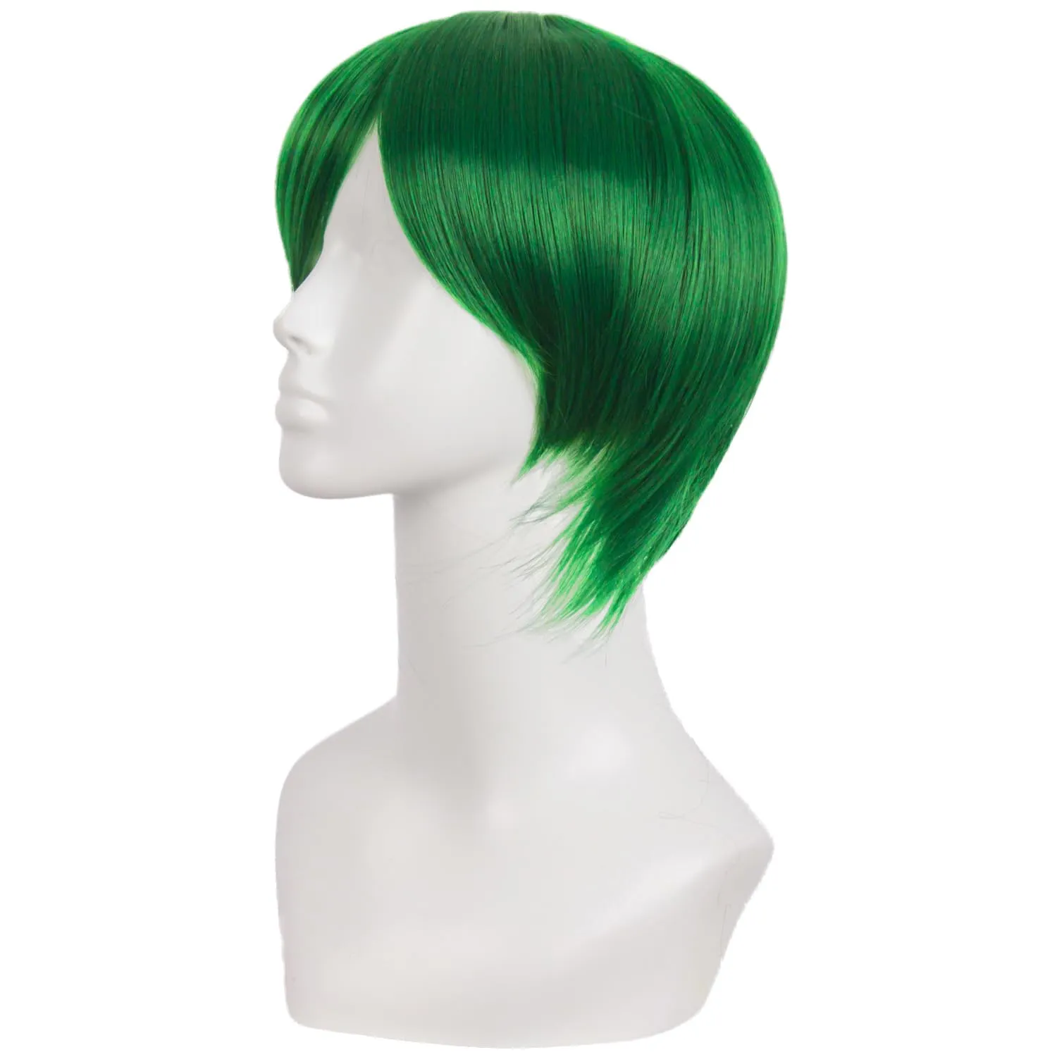MapofBeauty 10 Inch/25 cm Side Bangs High temperature fiber Fashion Men's Short Straight Wigs (Grass Green)
