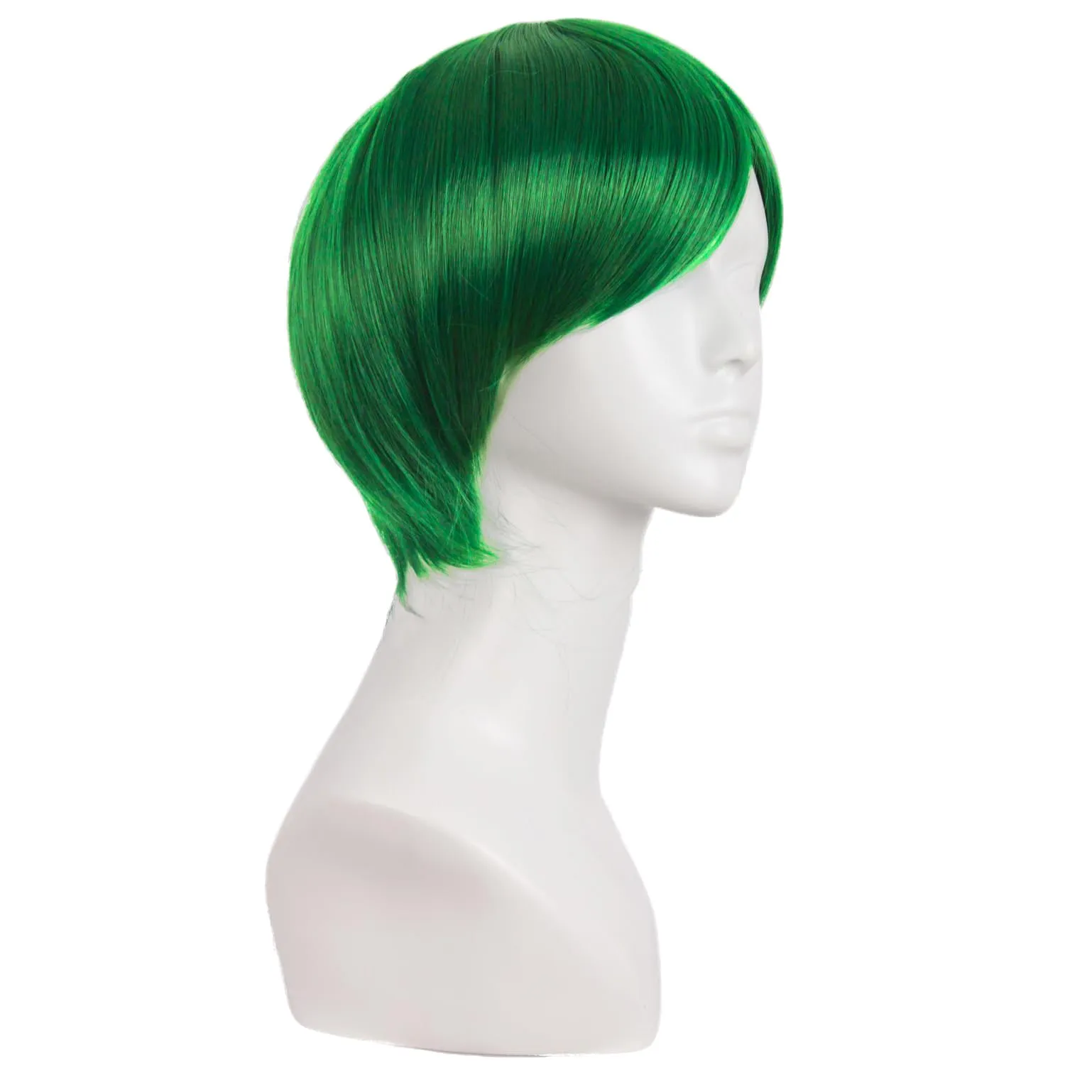 MapofBeauty 10 Inch/25 cm Side Bangs High temperature fiber Fashion Men's Short Straight Wigs (Grass Green)