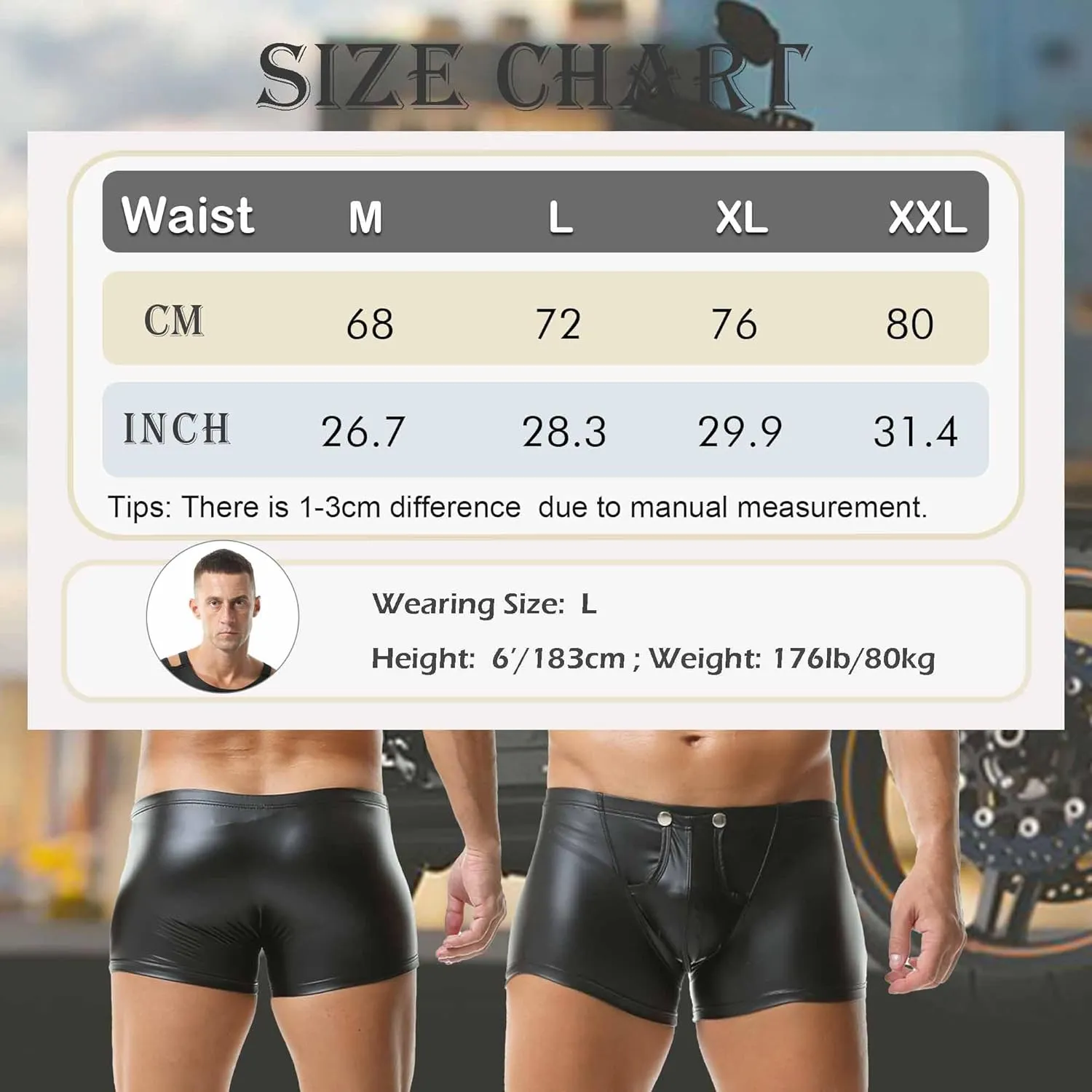 Men's PU Leather Shorts Flat Front Boxer Short Pants Casual Straight Leg Hot Shorts with Pocket & Zipper