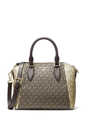 Michael Kors Women's Brown & Pale Gold Sienna Medium Two-Tone Graphic Logo Messenger Bag