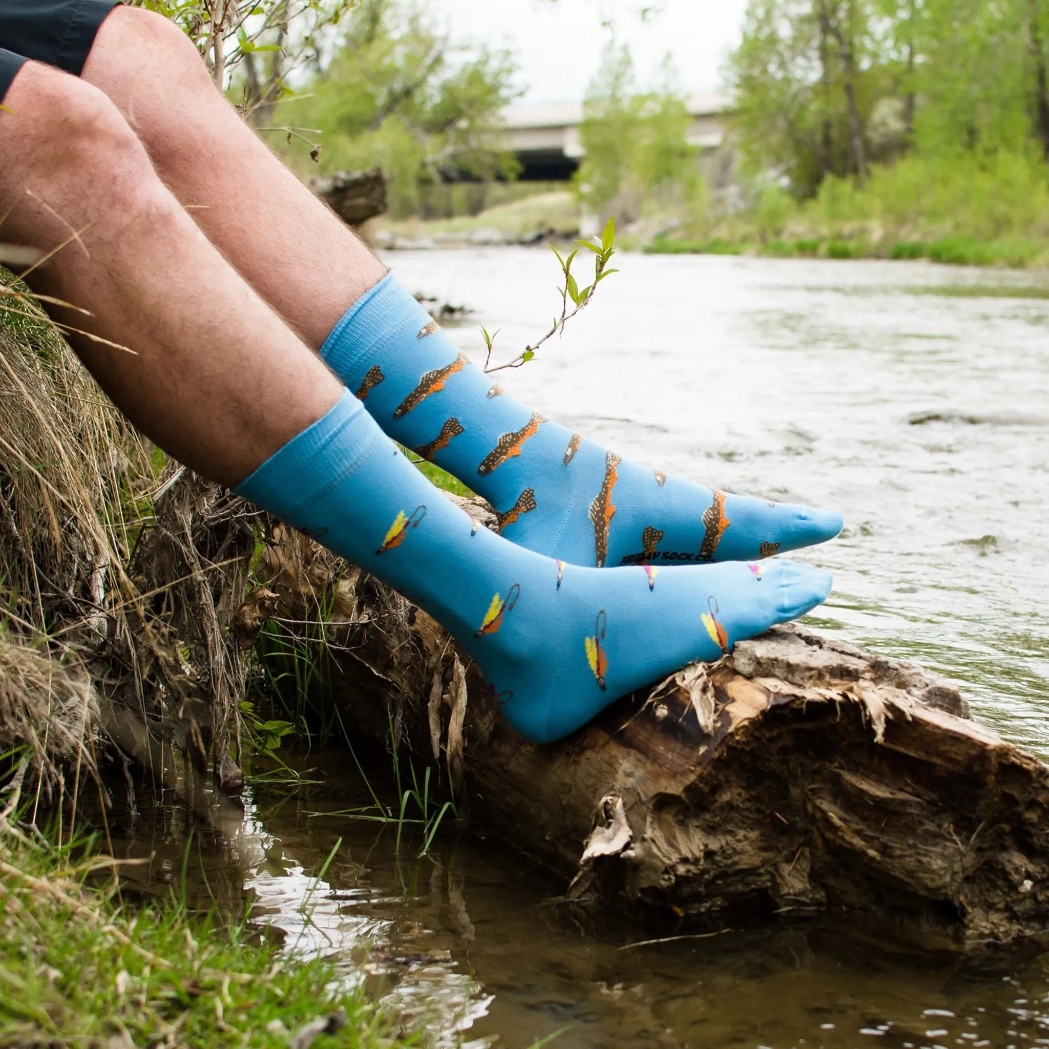 Mismatched Men's Socks in Trout   Fly Print