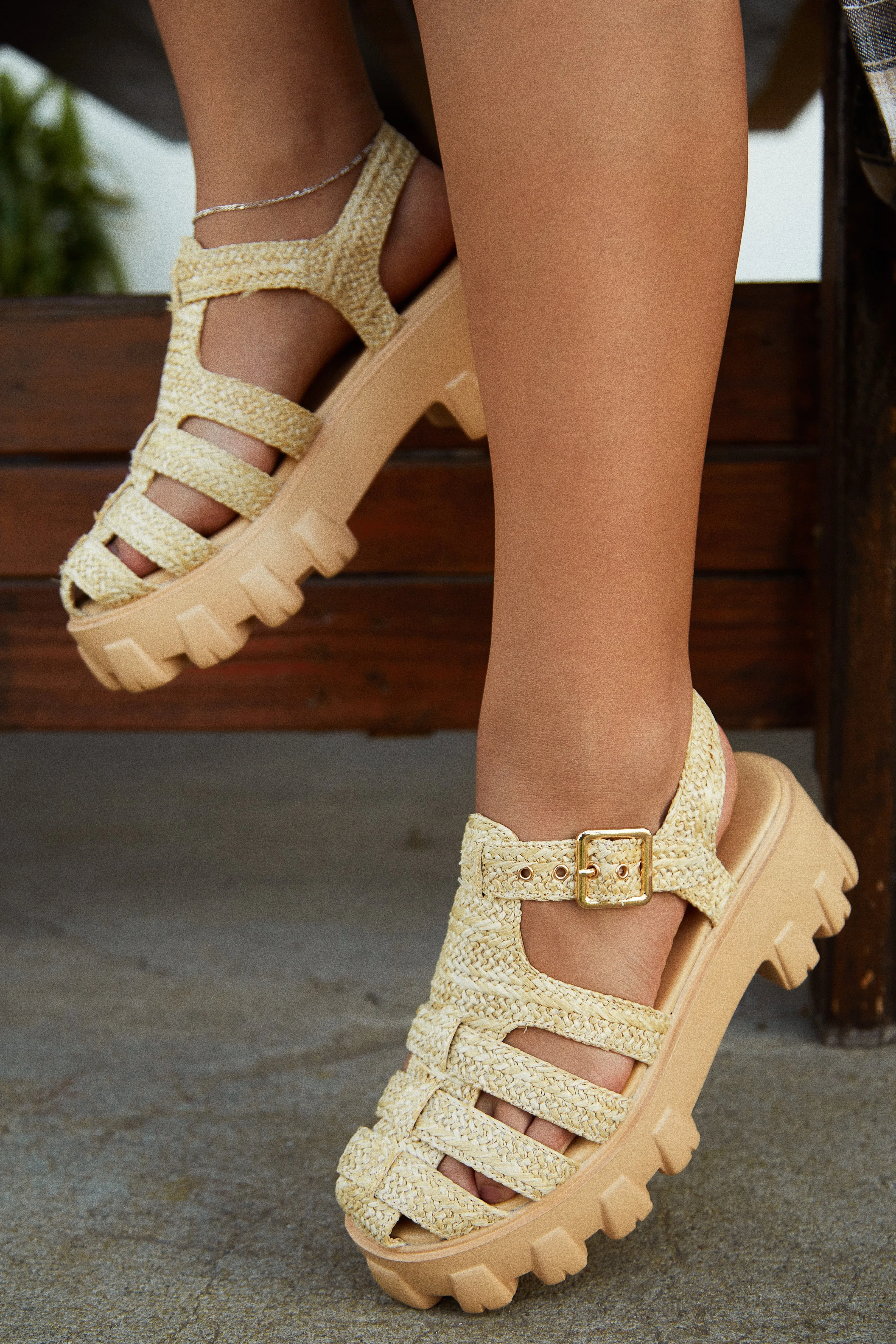 Natural Beauty Platform Cage Sandals - Natural