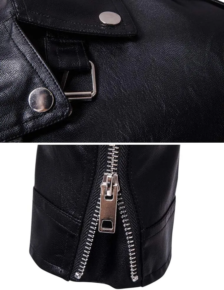 PASOK Men's PU Leather Jacket Causal Belted Faux Leather Motorcycle Jacket Zipper Biker Coat