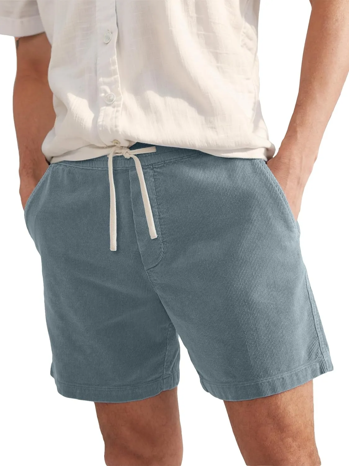 PLEPAN Mens Corduroy Shorts 5 Inch Casual Elastic Waist Drawstring Lightweight Summer Beach Shorts with Pockets