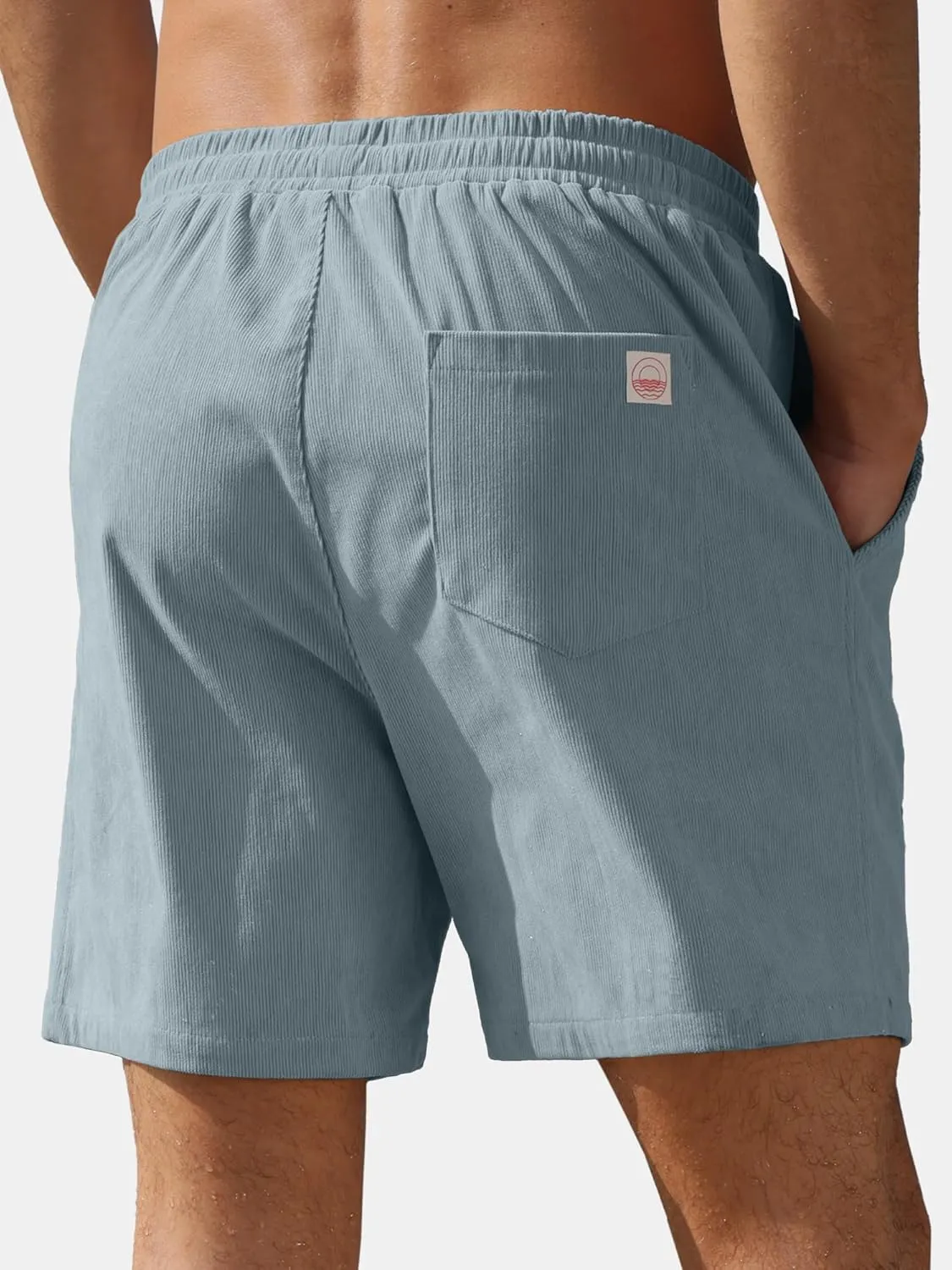 PLEPAN Mens Corduroy Shorts 5 Inch Casual Elastic Waist Drawstring Lightweight Summer Beach Shorts with Pockets