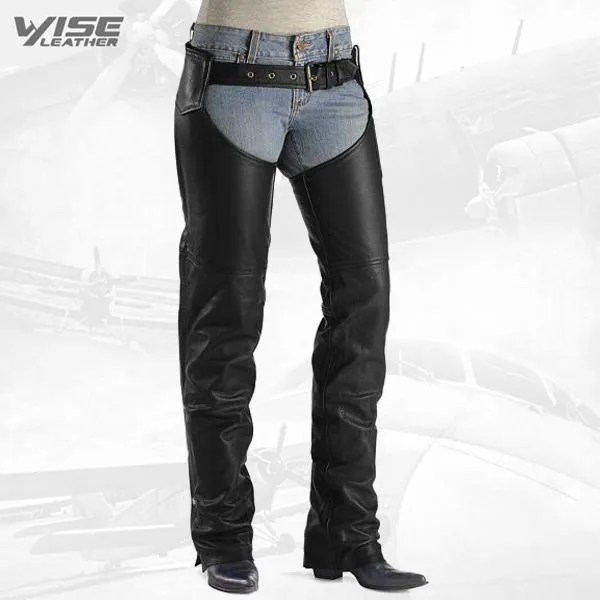 Rugged Lambskin Leather Biker Chaps with Laced Waistband