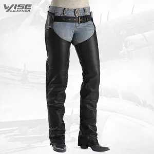 Rugged Lambskin Leather Biker Chaps with Laced Waistband