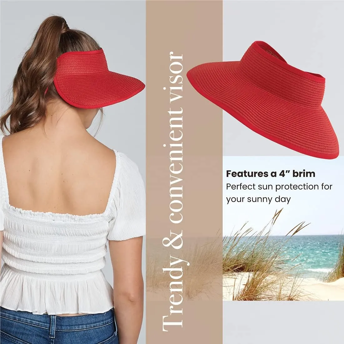San Diego Hat Co. Women's One Size Ultrabraid Visor with Ribbon Binding, and Sweatband