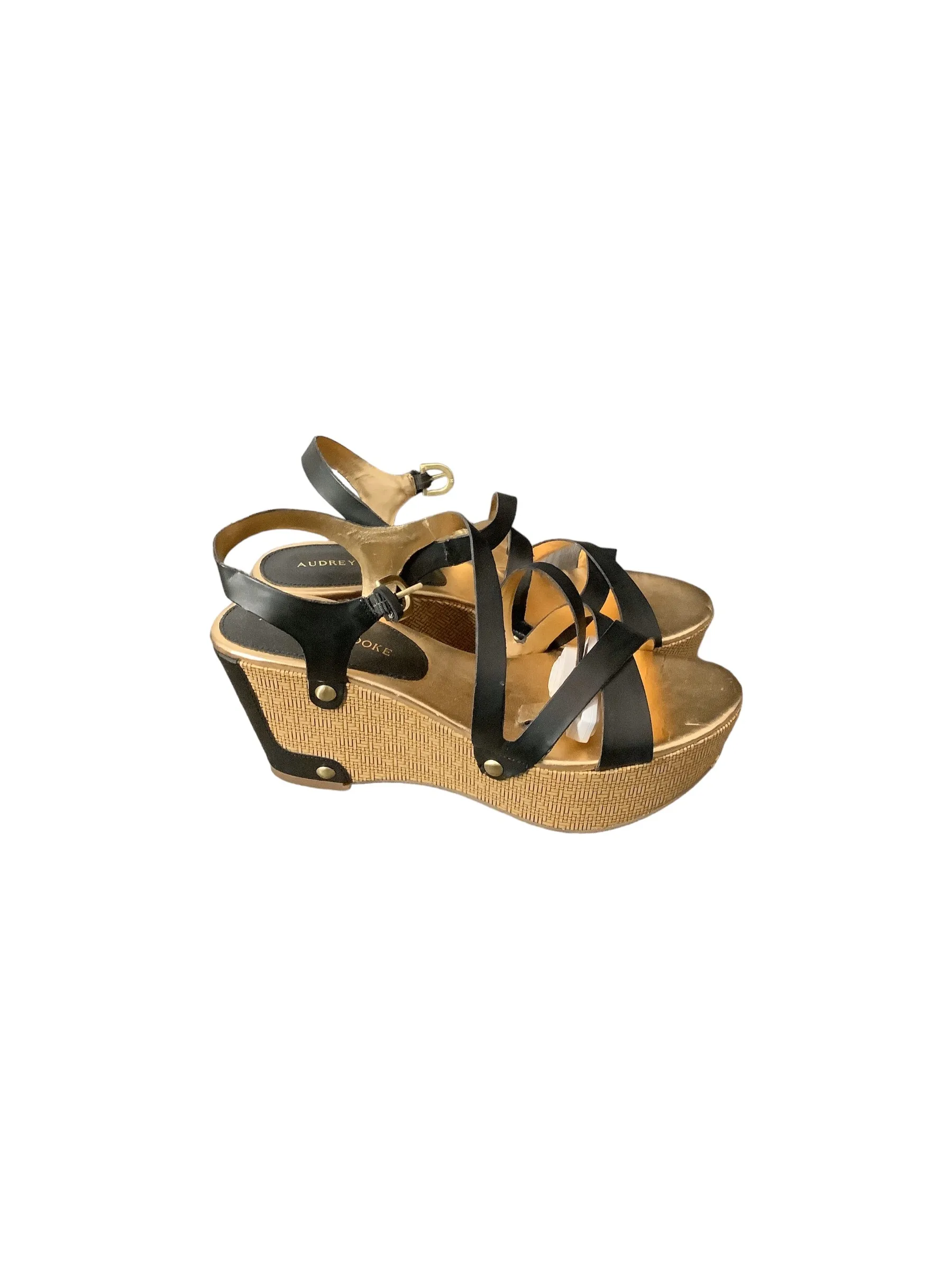 Sandals Heels Platform By Audrey Brooke In Black & Gold, Size: 10