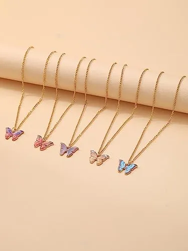 Shining Diva Fashion 5 Pcs Latest Stylish Butterfly Jewellery Necklace Set for Women Pendant Necklace Gifts for Girls (15200np)