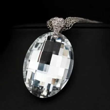 Statement Jewelry Big Glass Crystal Pendant Necklace for Women as Sweater Accessories