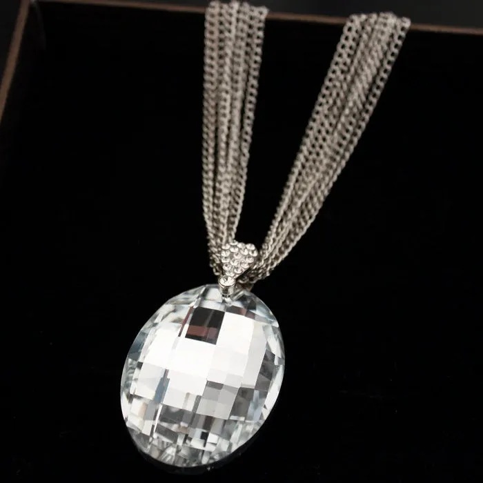 Statement Jewelry Big Glass Crystal Pendant Necklace for Women as Sweater Accessories