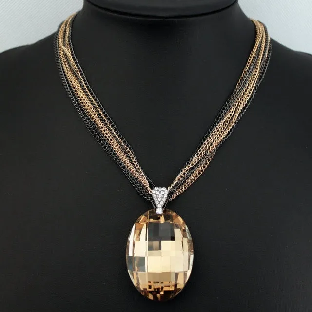Statement Jewelry Big Glass Crystal Pendant Necklace for Women as Sweater Accessories