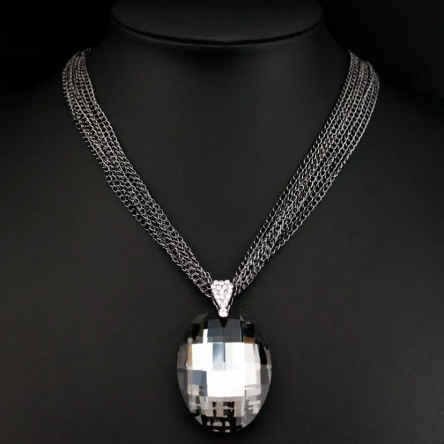 Statement Jewelry Big Glass Crystal Pendant Necklace for Women as Sweater Accessories