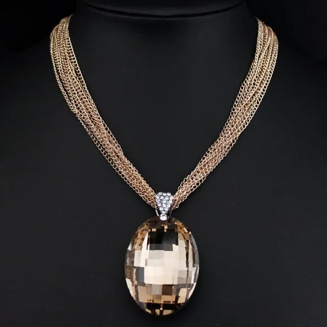 Statement Jewelry Big Glass Crystal Pendant Necklace for Women as Sweater Accessories