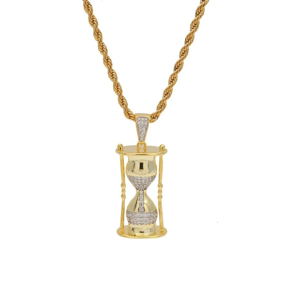 TBTK Hourglass Model Cool Hiphop Pendant Gold Necklace Rap Game Costume Jewelry Pendant Necklace for Man Micro-inlaid Zirconia