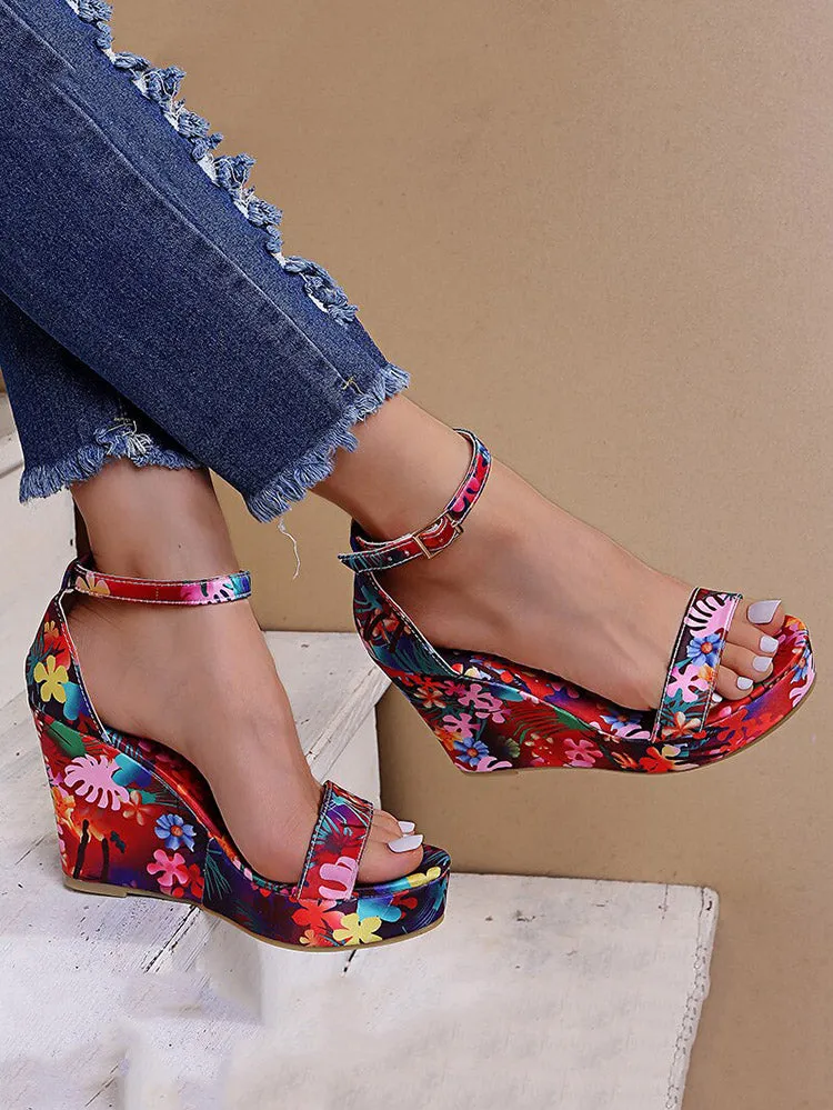 Toleet Printed Tropical Style Platform Sandals
