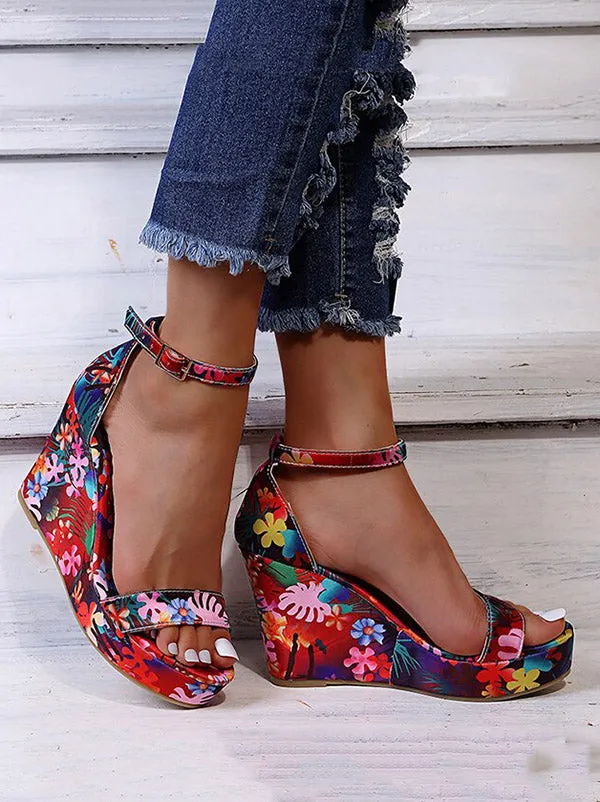 Toleet Printed Tropical Style Platform Sandals
